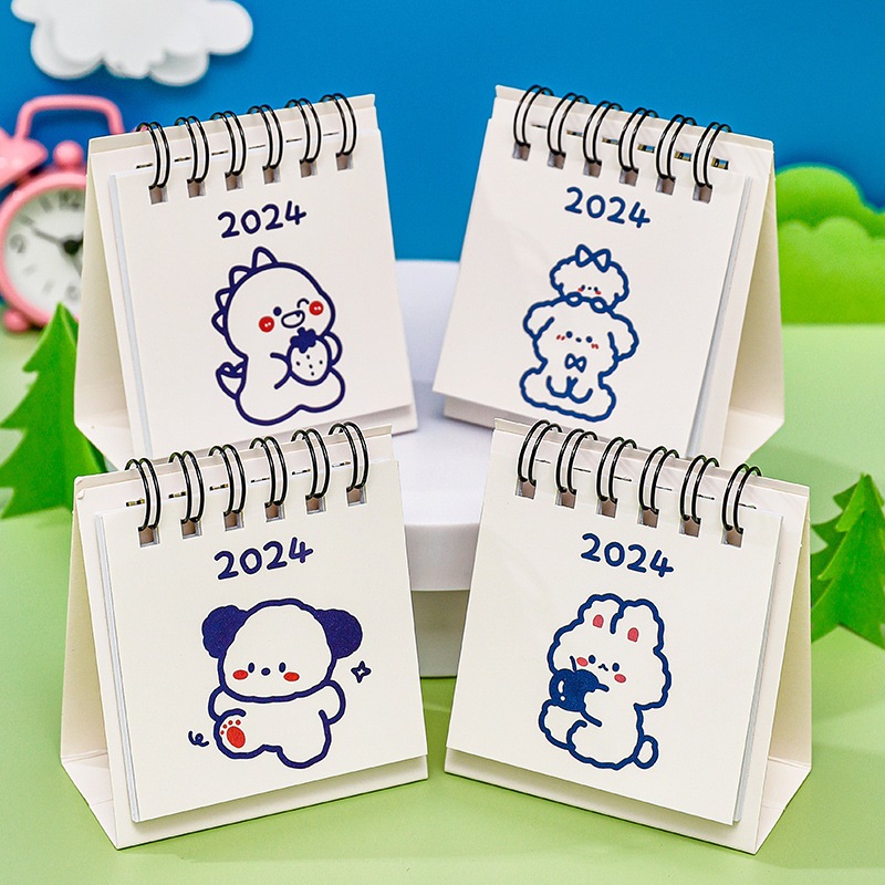 Lịch trắng để bàn mini giấy craft decor, trang trí để bàn, Lịch 2024 cô.thủy LM02