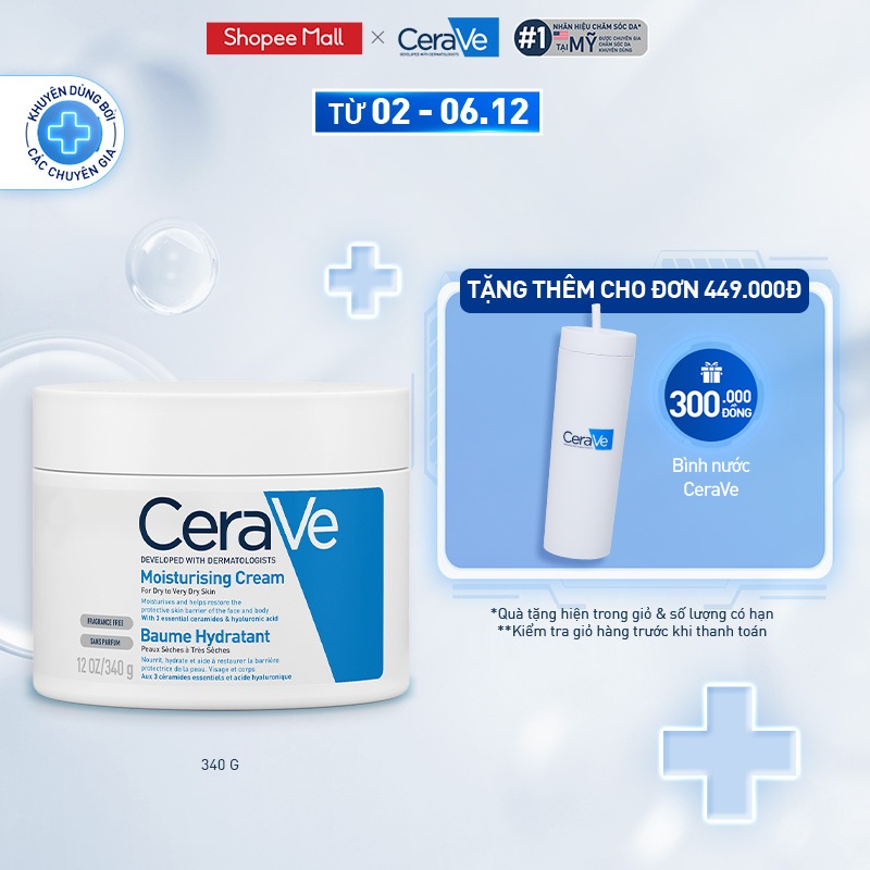 Kem dưỡng ẩm toàn thân (cơ thể và da mặt) Cerave Moisturizing Cream  340g