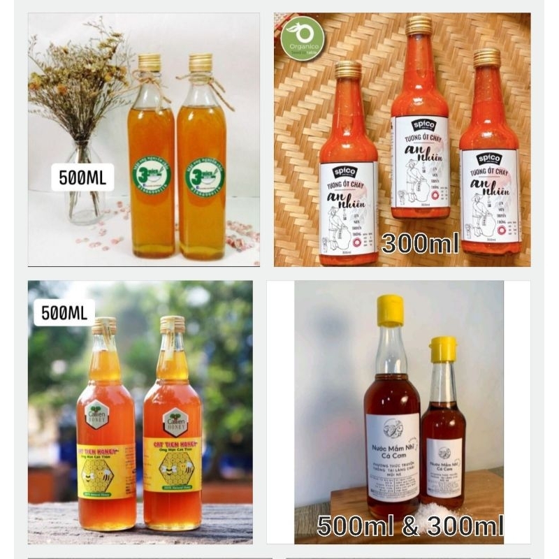 COMBO 20 CHAI THỦY TINH TRÒN 300ML/500ML NẮP NHỰA - NẮP NHÔM