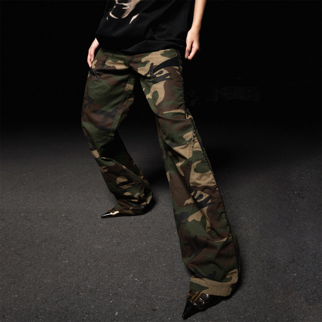 Quần camo khaki ống rộng