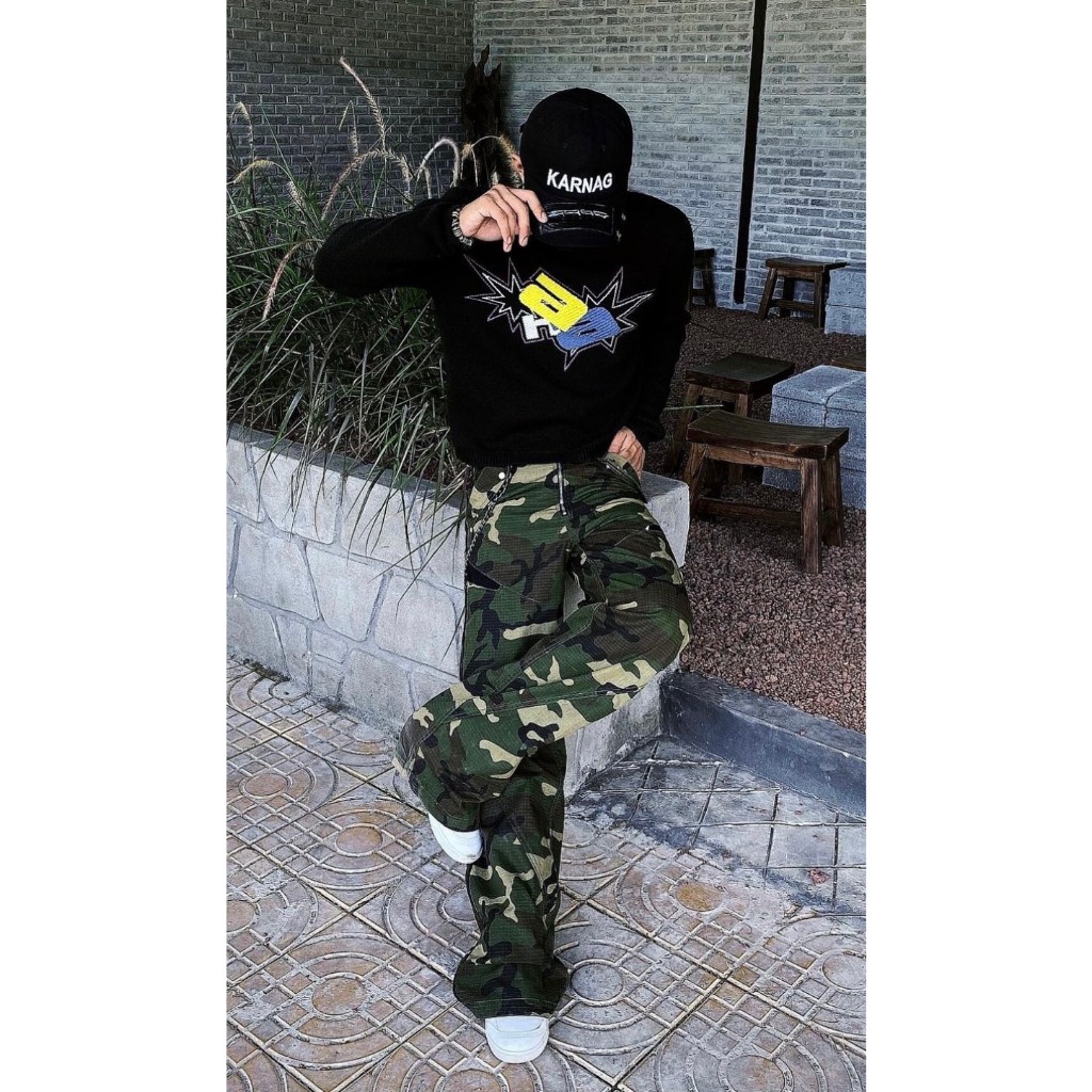 Quần camo khaki ống rộng