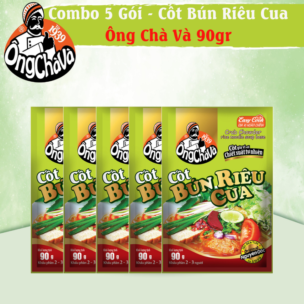 Combo 5 Gói Cốt Bún Riêu Cua Ông Chà Và 90g (Crab Chowder Rice Noodle Soup Base)