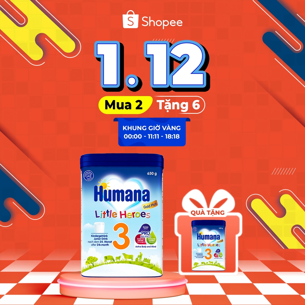 (Quà Tặng) (Combo 6 Hộp) Sữa Bột Công Thức Humana Gold Plus 3 (650g) Dành Cho Bé Từ 24 Tháng Tuổi (Date 01/03/202)
