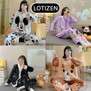 Đồ ngủ trần bông siêu ấm mềm mịn bộ đồ ngủ lông dày dặn họa tiết dễ thương