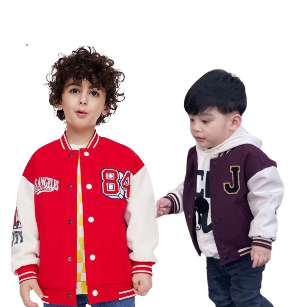 Áo bomber nỉ bông H...M đỏ phối trắng cá tính Nga Fish A2B0D5 - A2B3D0