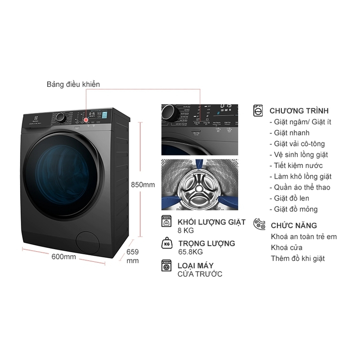 Máy giặt Electrolux Inverter 9kg EWF9024P5SB - Hàng chính hãng