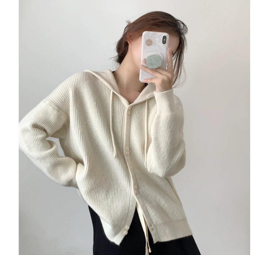 Áo cardigan nữ khoác ngoài chất len kệt kim khóa kéo có mũ thắt dây dáng trơn nhiều màu basic hàng loại 1 ladyquangchau