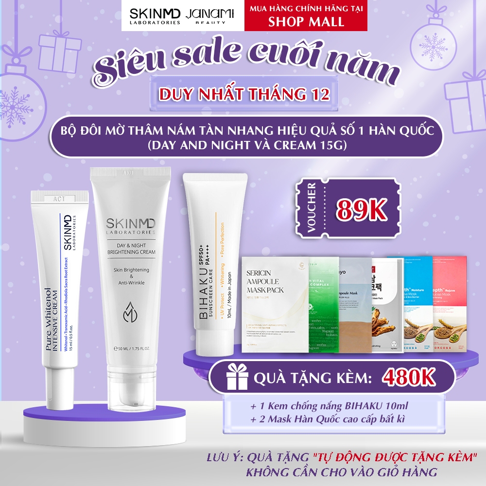 Bộ đôi xóa mờ nám mảng, phục hồi hàng rào bảo vệ da và dưỡng da trắng sáng Skinmd Serum và Cream Brightening