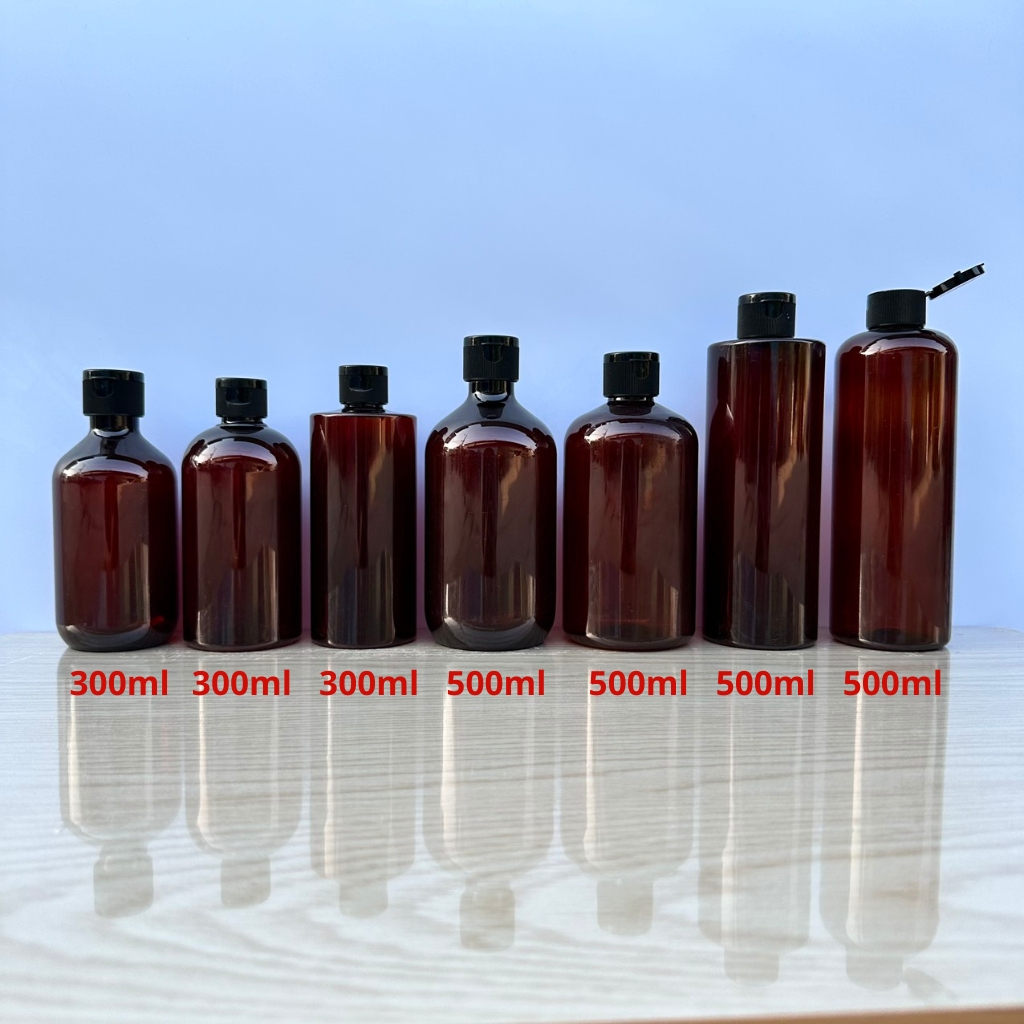Chai Nhựa PET NÂU nắp BẬC ĐEN 20ML/30ML/50ML/100ML/250/300ML/500ML Lọ Chiết Gel, Đựng Dung Dịch Du Lịch