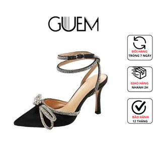 Giày sandal cao gót nữ 9cm mũi nhọn nơ đính đá gót nhọn tôn dáng A13