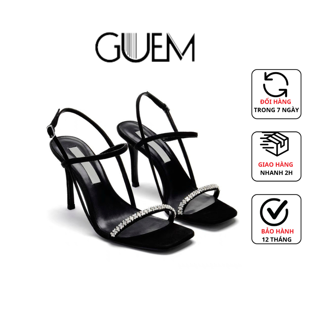 Sandal quai mảnh đính đá gót 8cm A17-BH 12 tháng