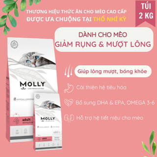 Thức ăn hạt cho mèo Molly 2KG Giúp Lông Bóng Khỏe mềm mượt giảm xơ rụng vị Tôm và Cá  màu Hồng  