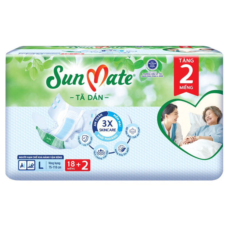 Tã dán người lớn SunMate mới size M18/L18/XL18 + 2 miếng