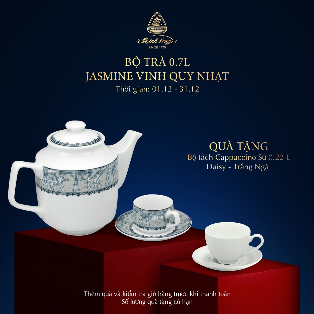 Bộ Ấm Trà Sứ Minh Long 0.7 L - Jasmine - Vinh Quy Nhạt
