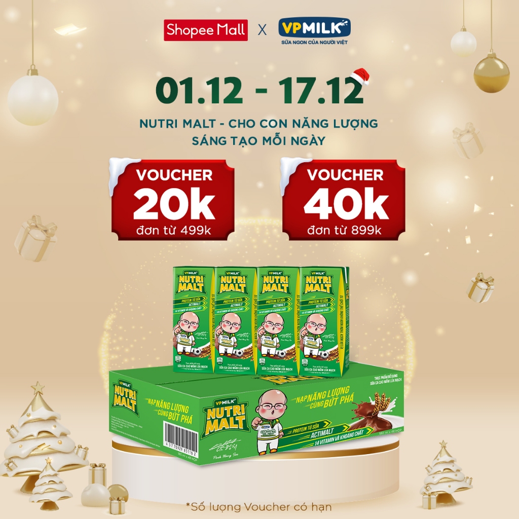 Sữa ca cao mầm lúa mạch đen VPMilk Nutrimalt 180ml (thùng 48 hộp)
