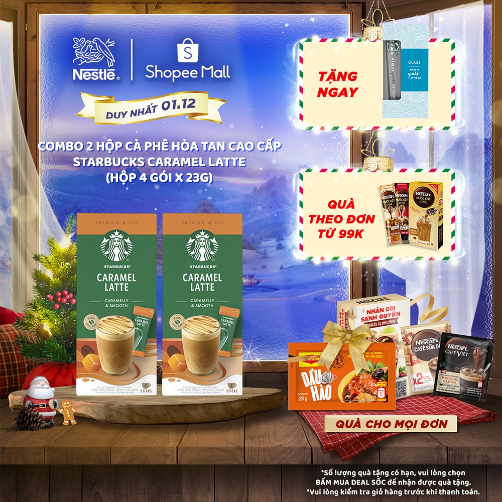 Combo 2 Hộp Cà phê hòa tan cao cấp Starbucks® Caramel Latte (Hộp 4 gói x 23g)