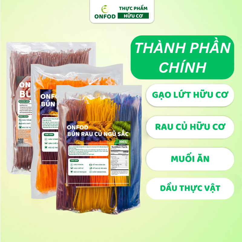 Bún khô gạo lứt, bún rau củ ngũ sắc hữu cơ ONFOD ăn kiêng giảm cân healthy food eat clean cho bé ăn dặm