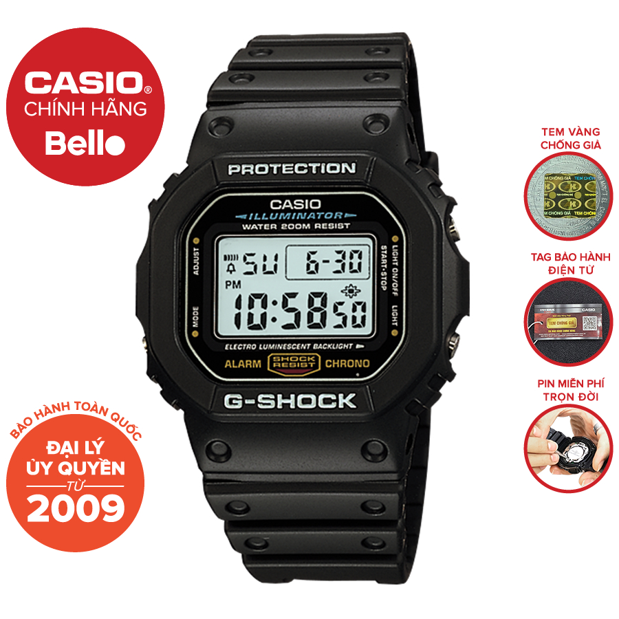 Đồng hồ Nam Dây Nhựa Casio G-Shock DW-5600E-1 chính hãng bảo hành 5 năm Pin trọn đời