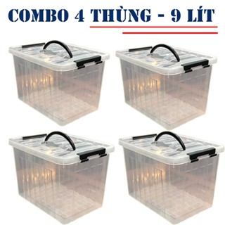 [COMBO 4 THÙNG] Thùng Nhựa 9000ml (9 lít) Trong Suốt Đựng Đồ Đa Năng có Quai Xách - Kích thước : 31cm - 22 cm - 19 cm