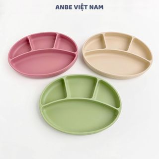 Khay Đựng Đồ Ăn Dặm Silicon Chống Đổ Đế Hít Có Nắp ANBE Việt Nam Kiểm Định An Toàn Dày Dặn Cho Bé