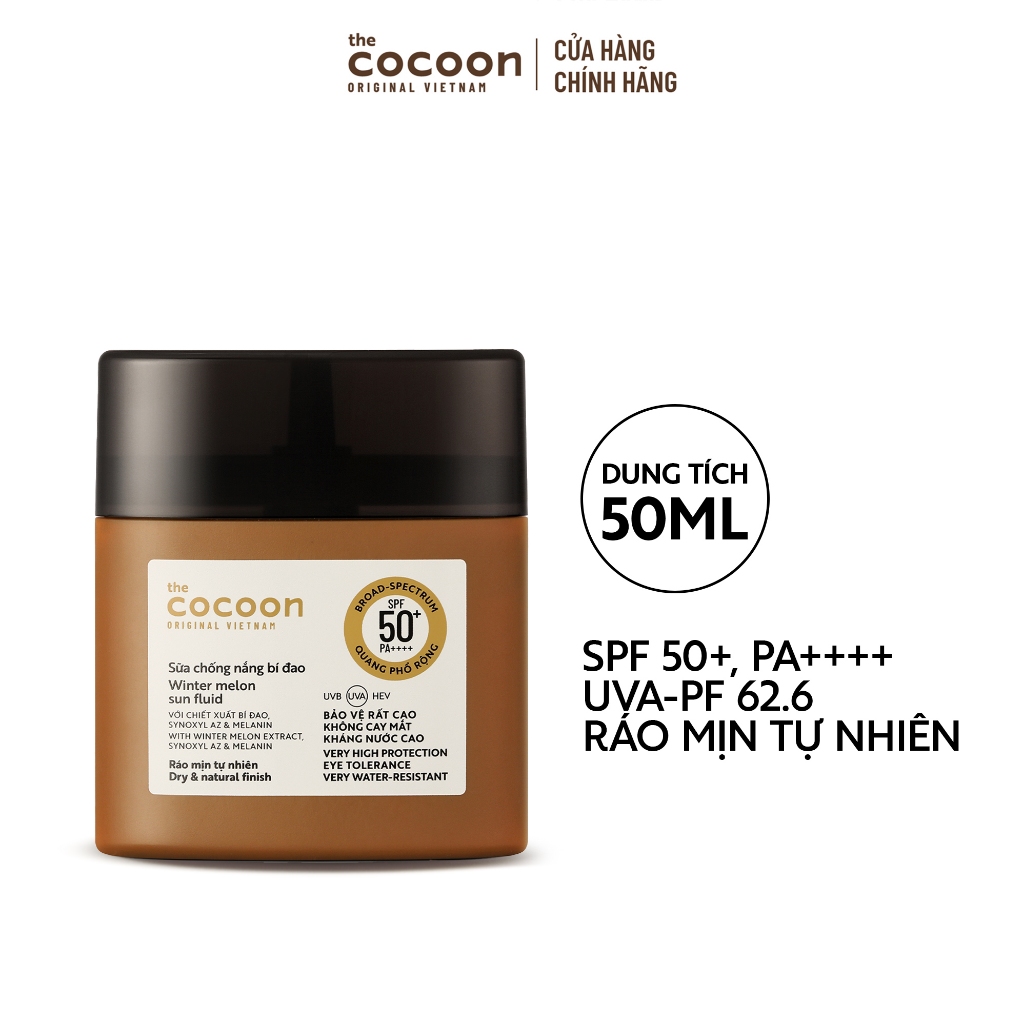 [COMBO 1/12-31/12]Sữa chống nắng bí đao Cocoon 50ml TẶNG Nước tẩy trang bí đao 140ml + Trial size tinh chất nghệ c22 5ml