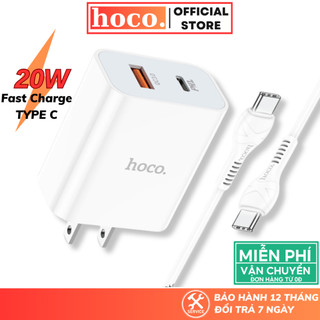 Combo Bộ sạc nhanh Type C Hoco 2 Cổng cáp typeC to typeC hỗ trợ 20W QC3.0 cho Android samsung xiaomi