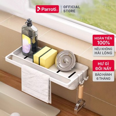 Khay kệ đựng đồ rửa chén cao cấp, giỏ đựng miếng rửa bát dán, treo tường có khay đựng nước mẫu 2026 -  Parroti Tidy TD31