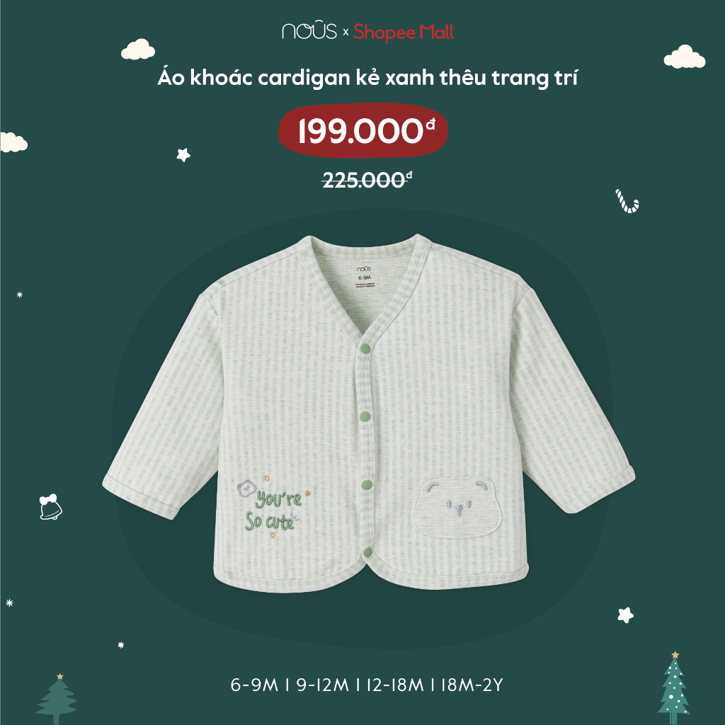 Áo khoác cardigan Nous kẻ tím, xanh chất liệu Nu Velour thấm hút tốt dành cho bé từ 6-9 tháng đến 18-24 tháng