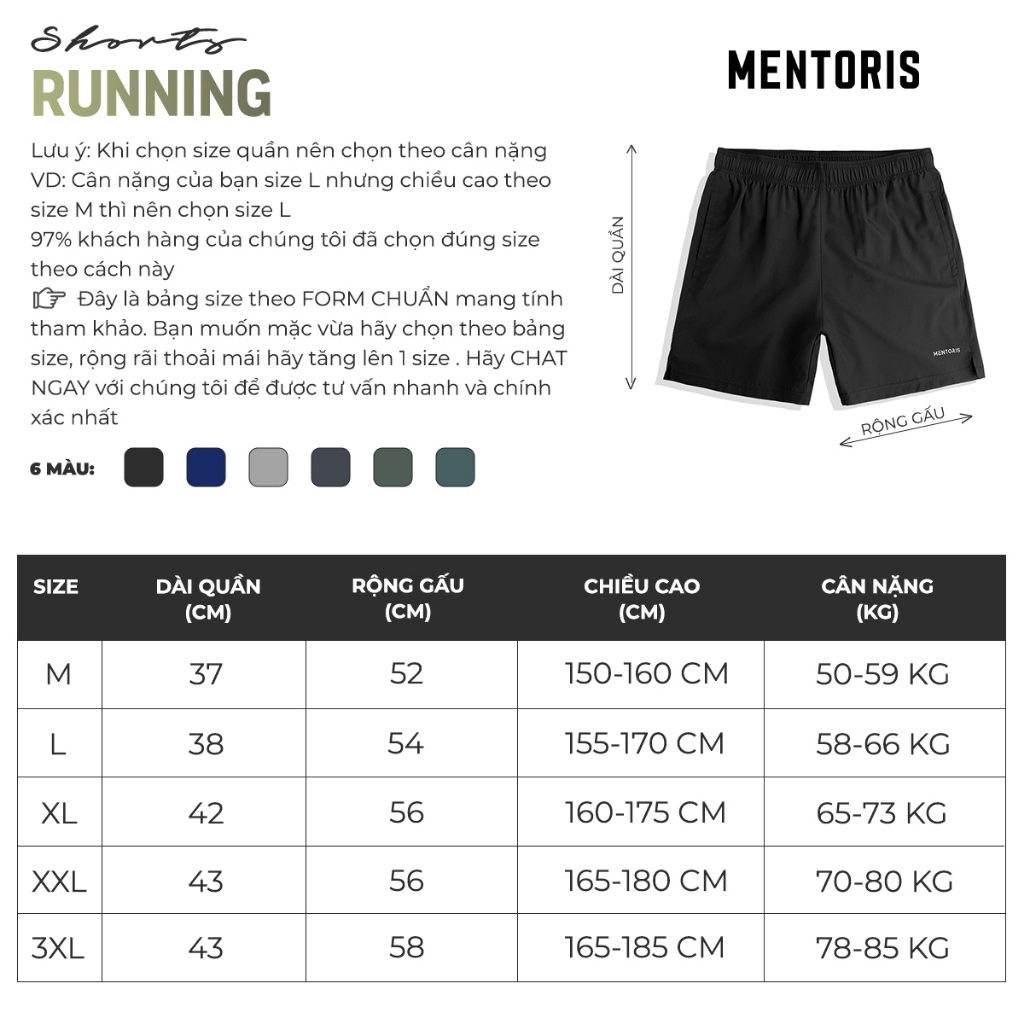 Quần đùi thể thao cao cấp Mentoris, co giãn, vận động thoải mái, công nghệ coolmax mát mẻ thoáng mát MSR11