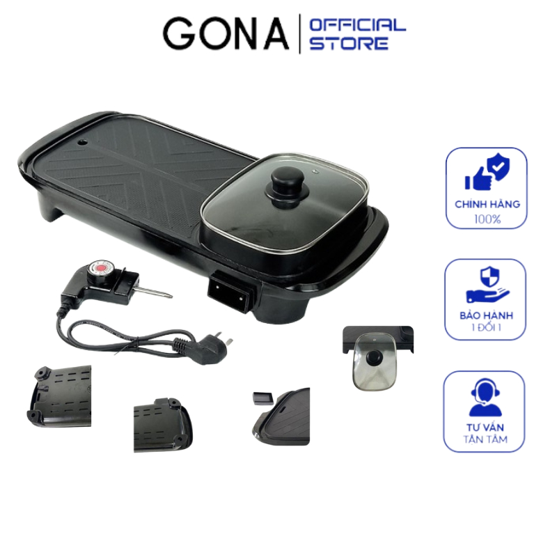 Bếp Lẩu Nướng Cao Cấp GONA, Công Suất 1300W, Thiết Kế Đa Năng Nướng Lẩu 2IN1 Tiện Lợi