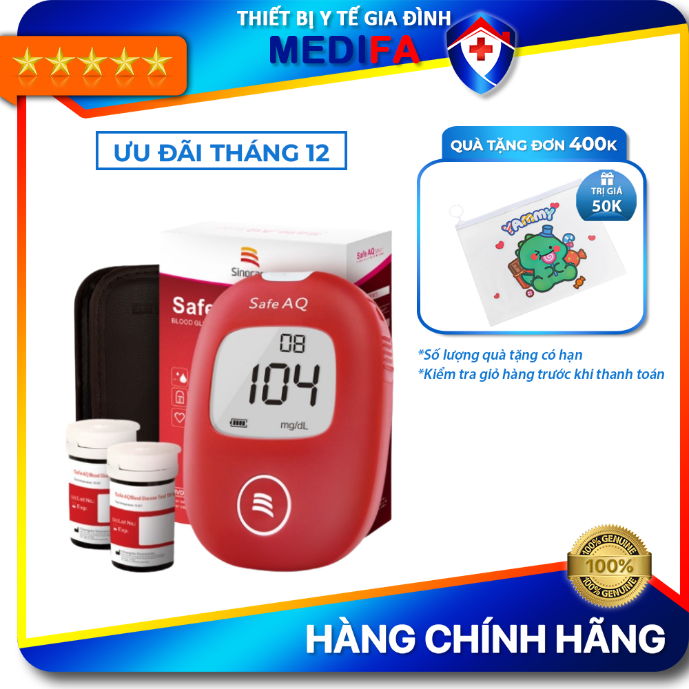 Máy Đo Đường Huyết Sinocare Safe AQ Smart Cho Kết Quả Nhanh, Độ Chích Xác Cao Kèm 25 Que & 25 Kim Chích
