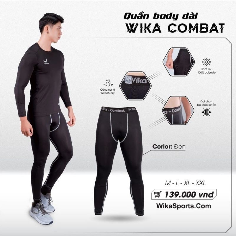 Quần giữ nhiệt Body Dài chính hãng Wika Màu Đen