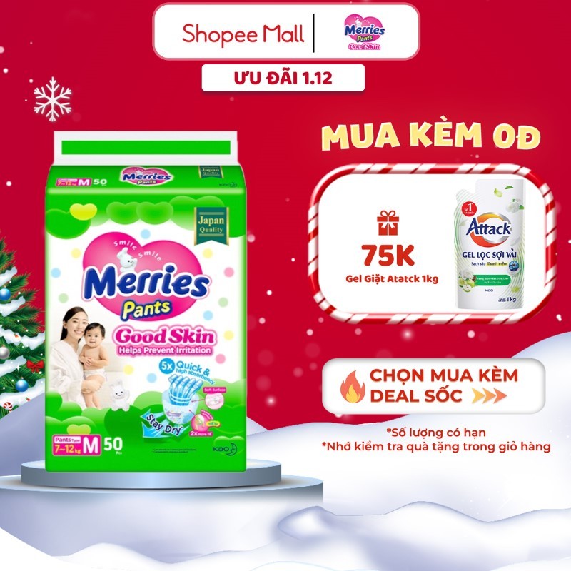 Tã quần Merries Goodskin đủ size M50/L44/XL38/XXL28