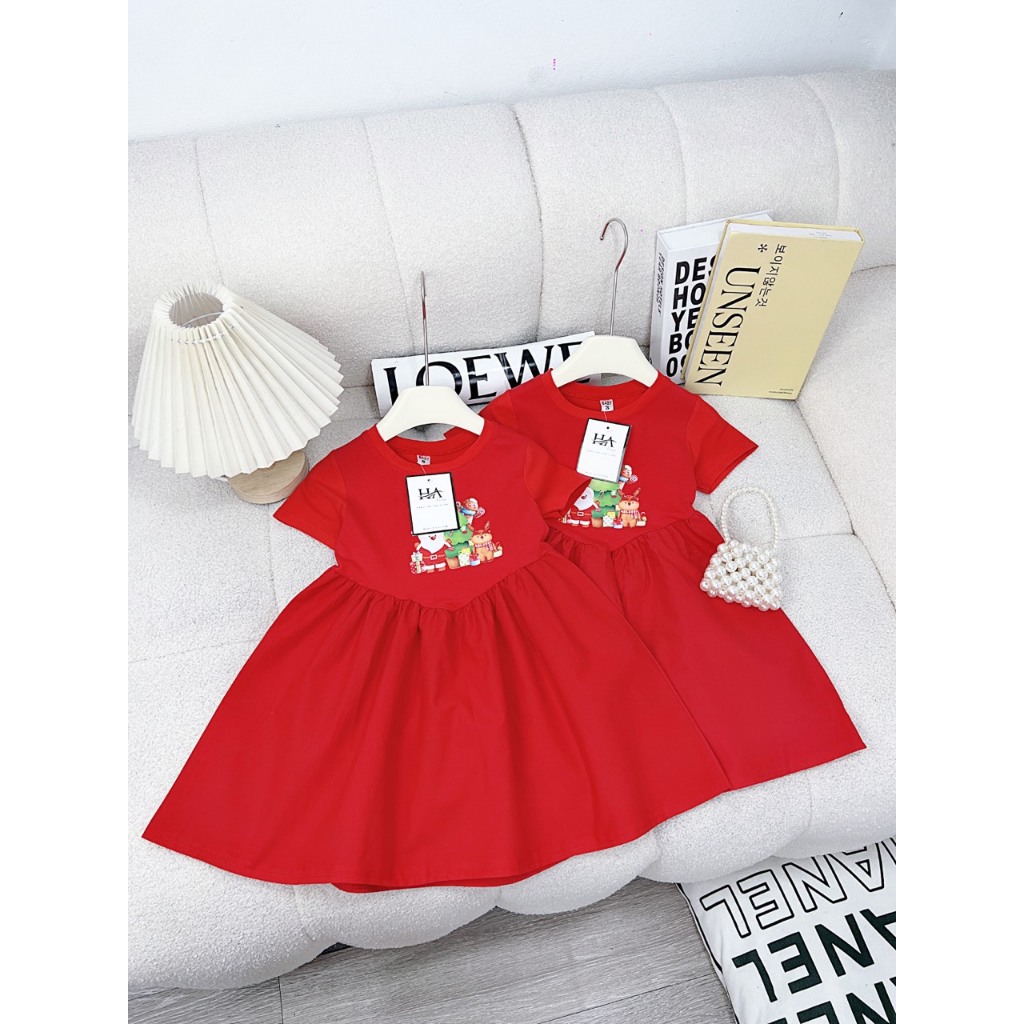 Váy thiết kế bé gái - đầm babydoll đỏ thêu họa tiết xinh xắn cho bé mặc, lễ hội, du lịch