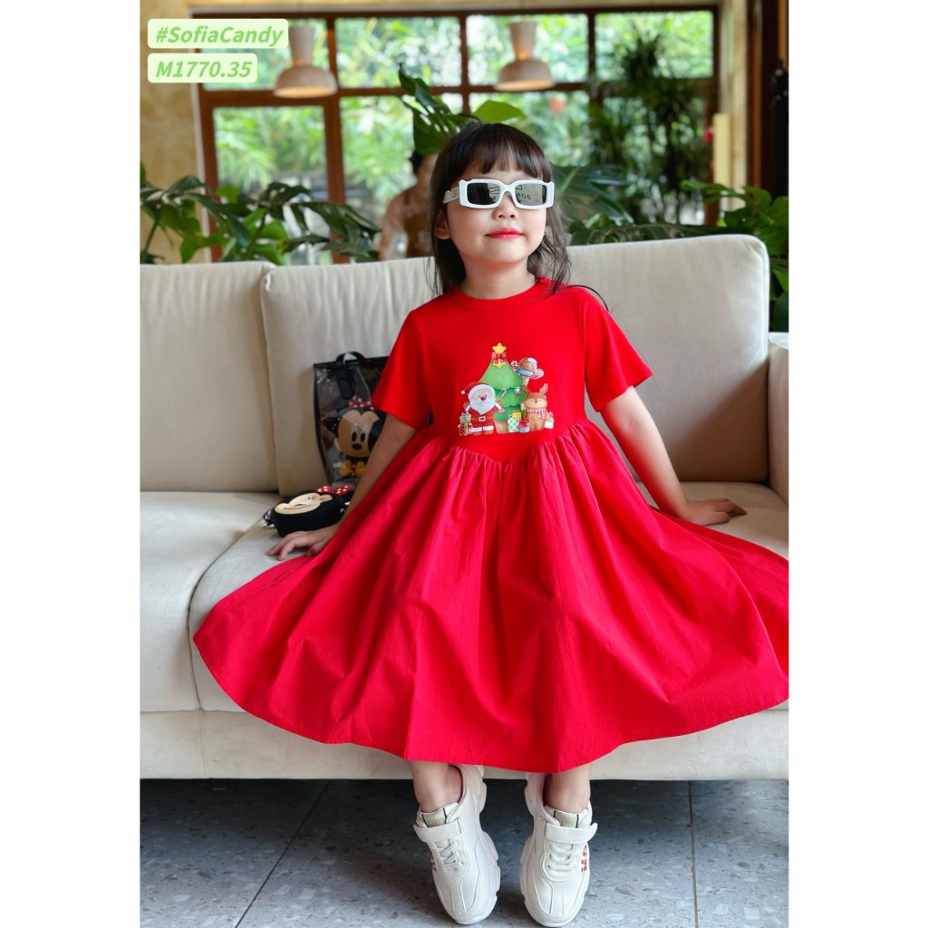 Váy thiết kế bé gái - đầm babydoll đỏ thêu họa tiết xinh xắn cho bé mặc, lễ hội, du lịch