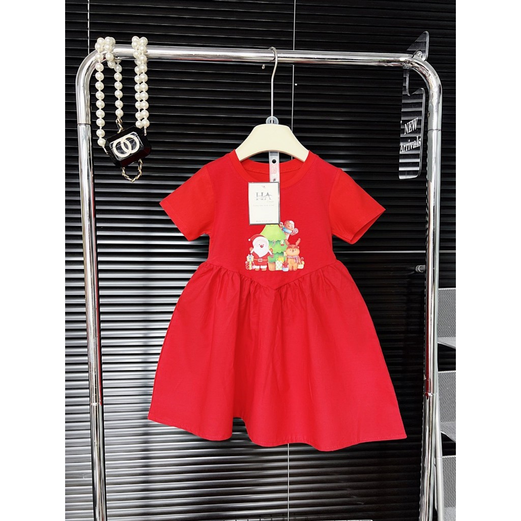 Váy thiết kế bé gái - đầm babydoll đỏ thêu họa tiết xinh xắn cho bé mặc, lễ hội, du lịch