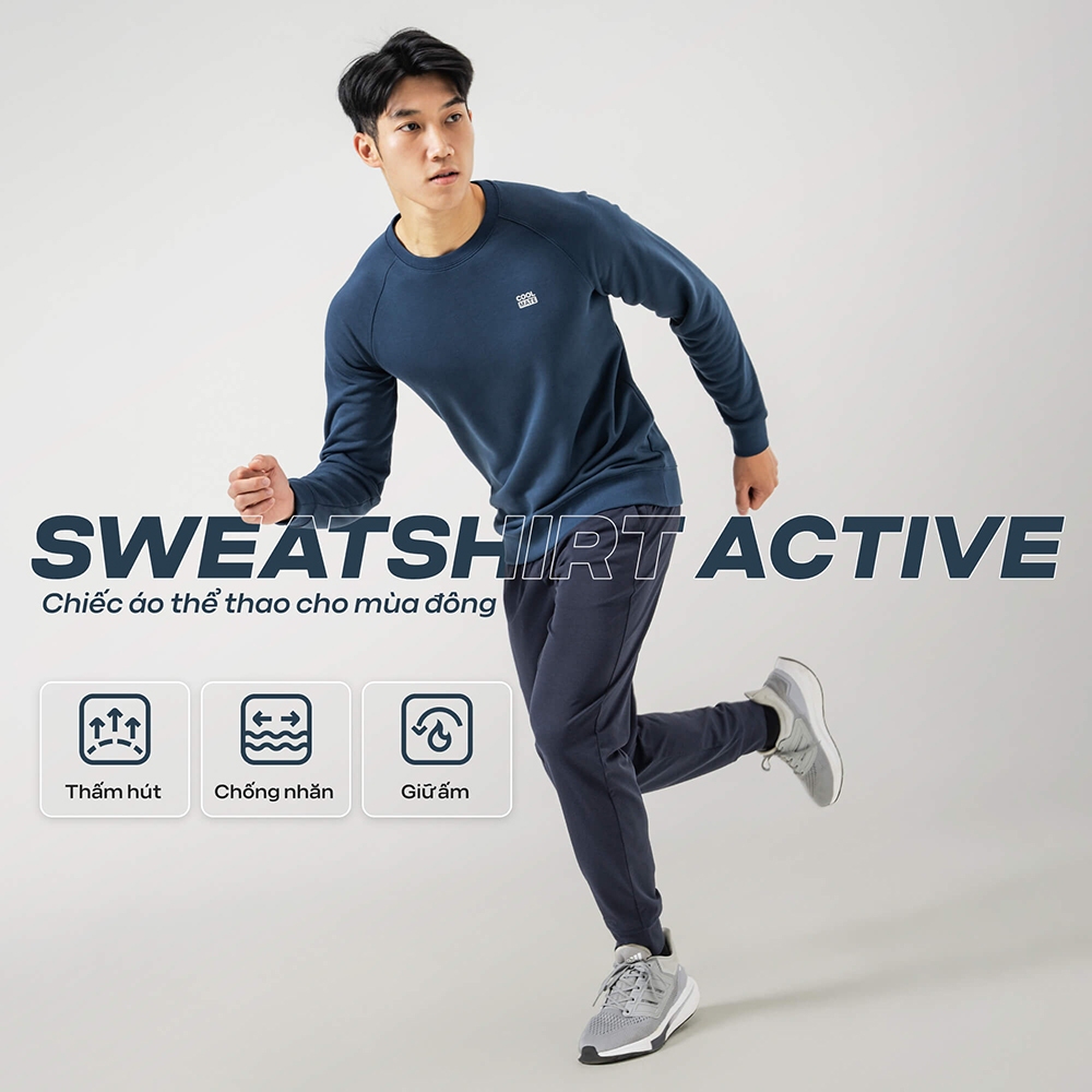 Áo Sweatshirt thể thao Active chống nhăn, giữ ấm tốt hạn chế xù lông - Thương hiệu Coolmate