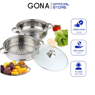 Nồi Hấp Inox 2 Tầng - Nồi Hấp Đa Năng, Nồi hấp Trứng Cao Cấp Nắp Kính - Gia Dụng Gona