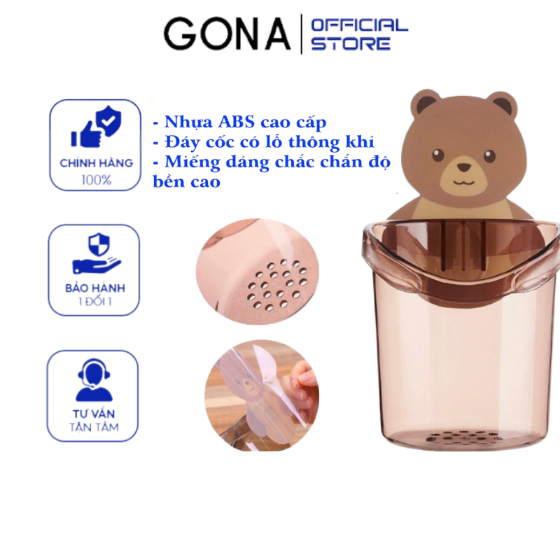 Cốc Gấu Dán Tường - GONA - Để Bàn Chải Đánh Răng Hình Gấu Có Lỗ Thoát Nước Tiện Lợi