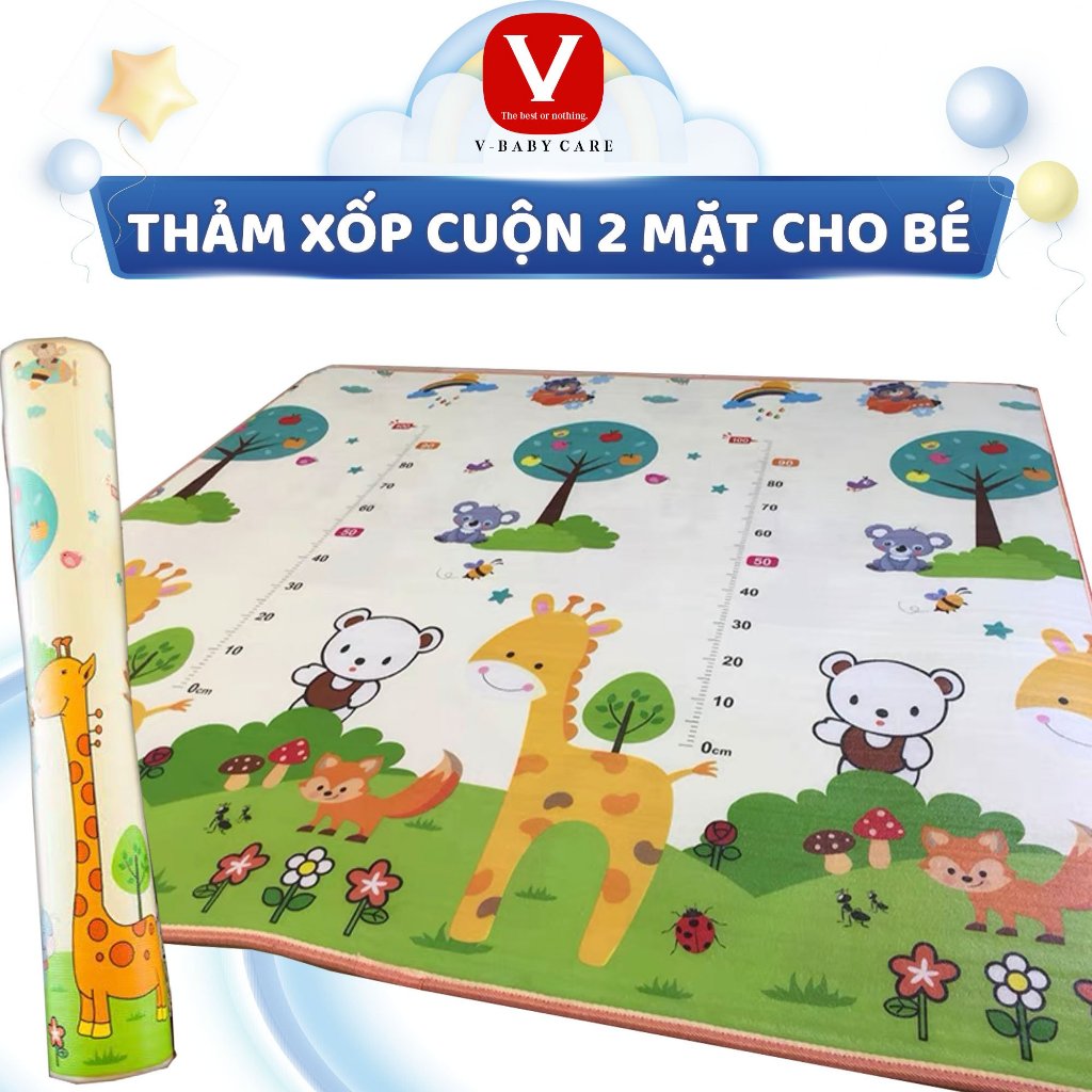 Thảm xốp trải sàn XPE 2 mặt phủ Silicone chống thấm tuyệt đối, chống ngã, cho bé tập bò, hoạ tiết xinh xắn