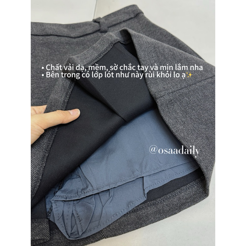 Chân váy dạ dáng ngắn xếp ly to tặng kèm belt, chân váy dạ dày dặn 2 lớp - OSAA DAILY