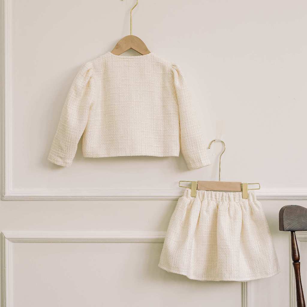 Set xinh cho bé gái Sora.bébé Lovely Tweet Set chất liệu dạ tweet lót lụa phối nơ to bản xinh xắn điệu đà