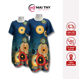 Đầm Trung Niên MAI THY D534, Mẫu Váy Suông Cho Mẹ Đi Tiệc Cổ Tròn In Lập Thể 3D Thanh Lịch | Thời Trang Trung Niên U40