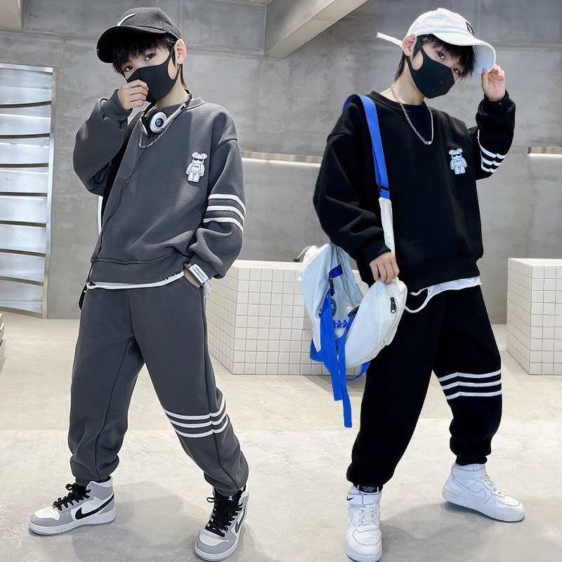 Bộ quần áo thu đông bé trai "CÁ MẬP!" 14-45kg. Bộ dài tay cho bé 4-14 tuổi. Vải da cá - Hàng may kỹ. STB25