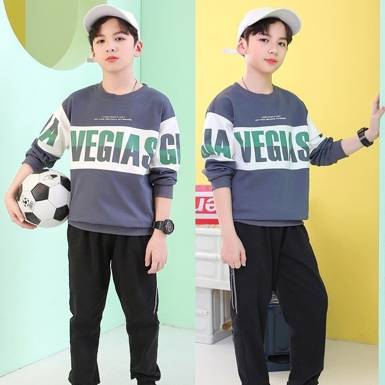 Bộ quần áo thu đông bé trai "CÁ MẬP!" 14-45kg. Bộ dài tay cho bé 4-14 tuổi. Vải da cá - Hàng may kỹ. STB25