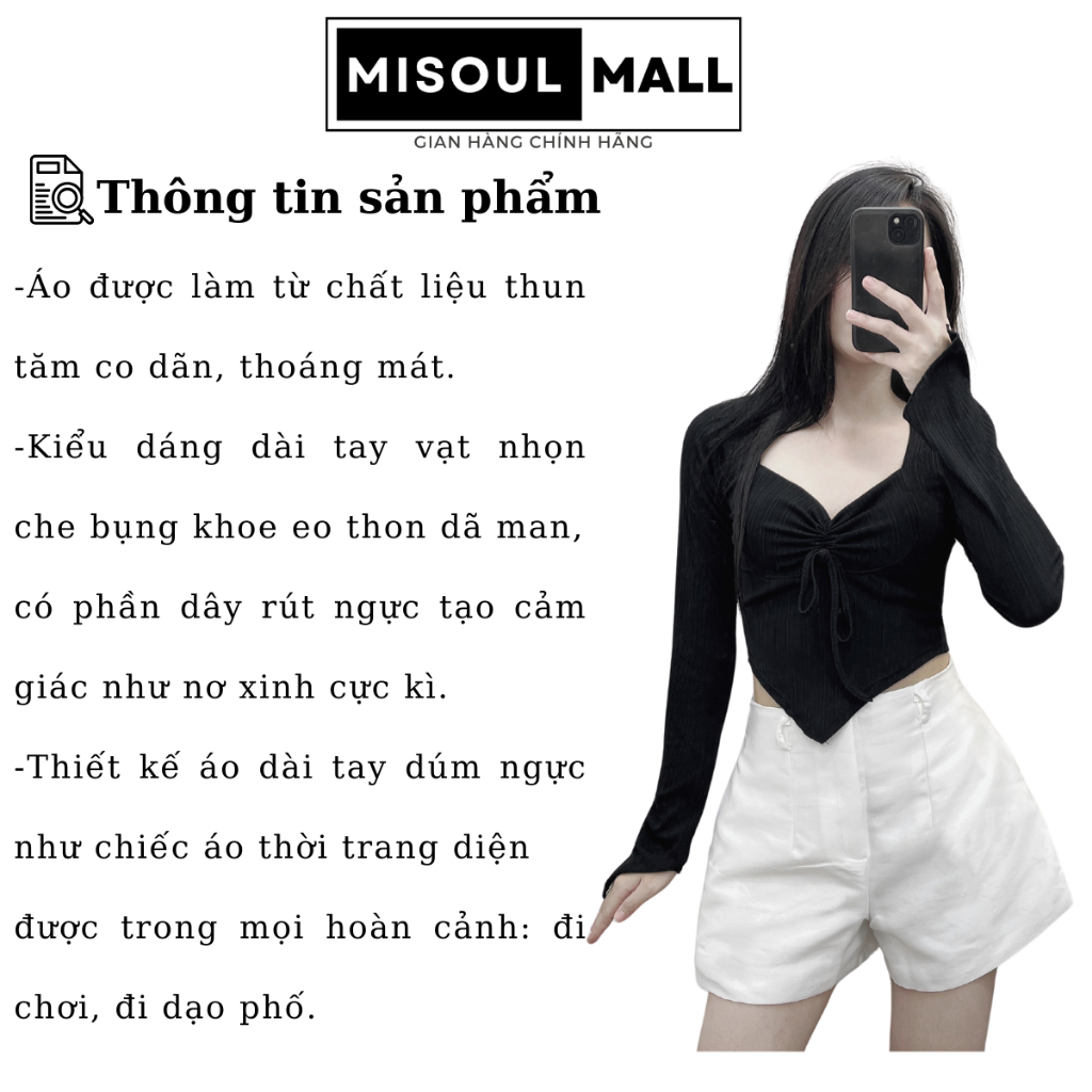 Áo dài tay thun tăm dúm ngực BigSize MiSoul Mall, Áo Thun Tăm Rút Ngực vạt nhọn 212