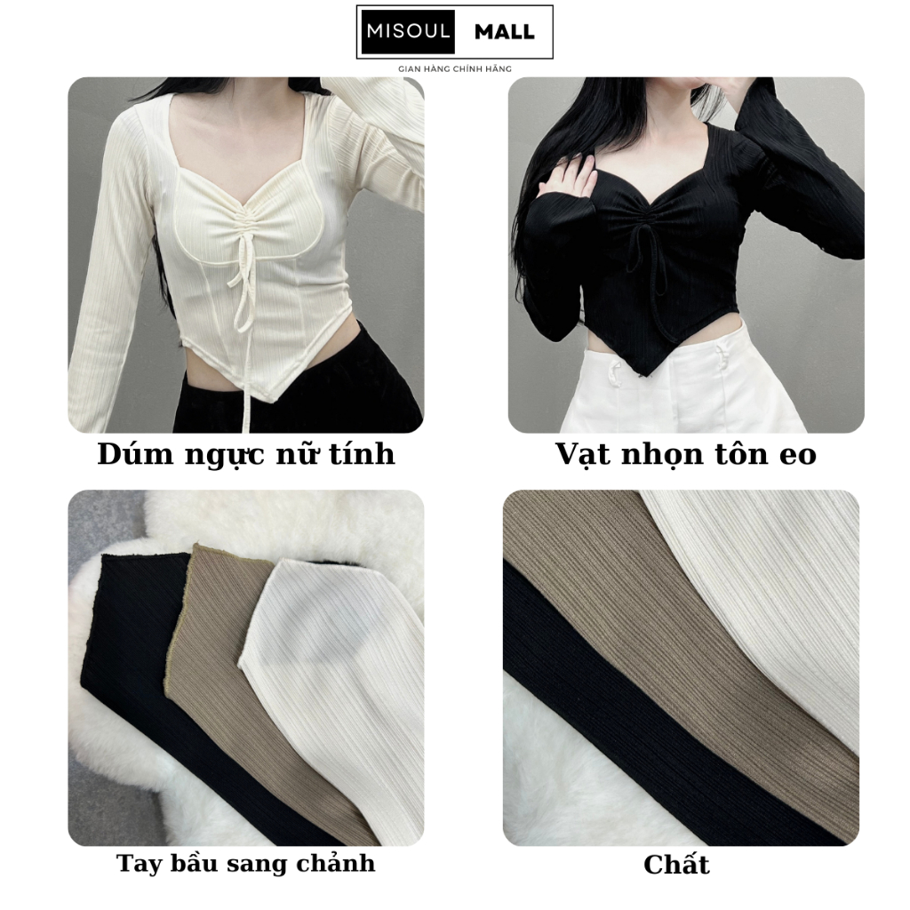 Áo dài tay thun tăm dúm ngực BigSize MiSoul Mall, Áo Thun Tăm Rút Ngực vạt nhọn 212