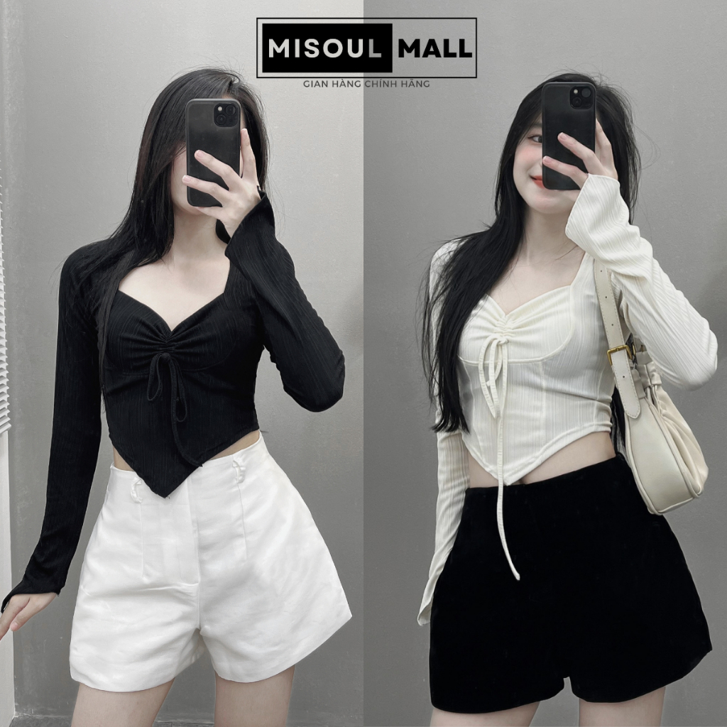 Áo dài tay thun tăm dúm ngực BigSize MiSoul Mall, Áo Thun Tăm Rút Ngực vạt nhọn 212