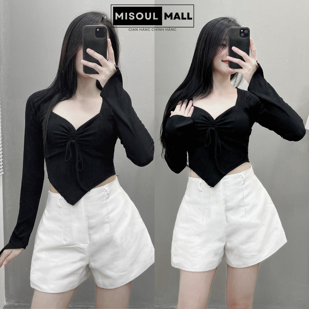 Áo dài tay thun tăm dúm ngực BigSize MiSoul Mall, Áo Thun Tăm Rút Ngực vạt nhọn 212