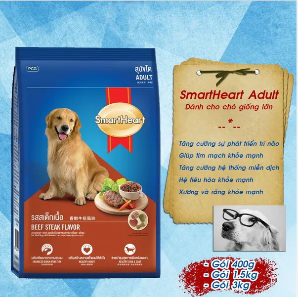Thức ăn hạt cho chó Smartheart Adult Vị Bò Nướng 1,5Kg